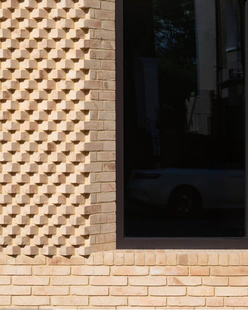 Contemporary dog tooth brickwork detail at the Wandle Road residential extension project in Wandsworth SW17.
